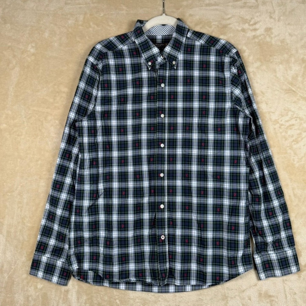 J.McLaughlin Mens M Modern Fit Plaid Embroidered Stag Cotton Button Down Shirt